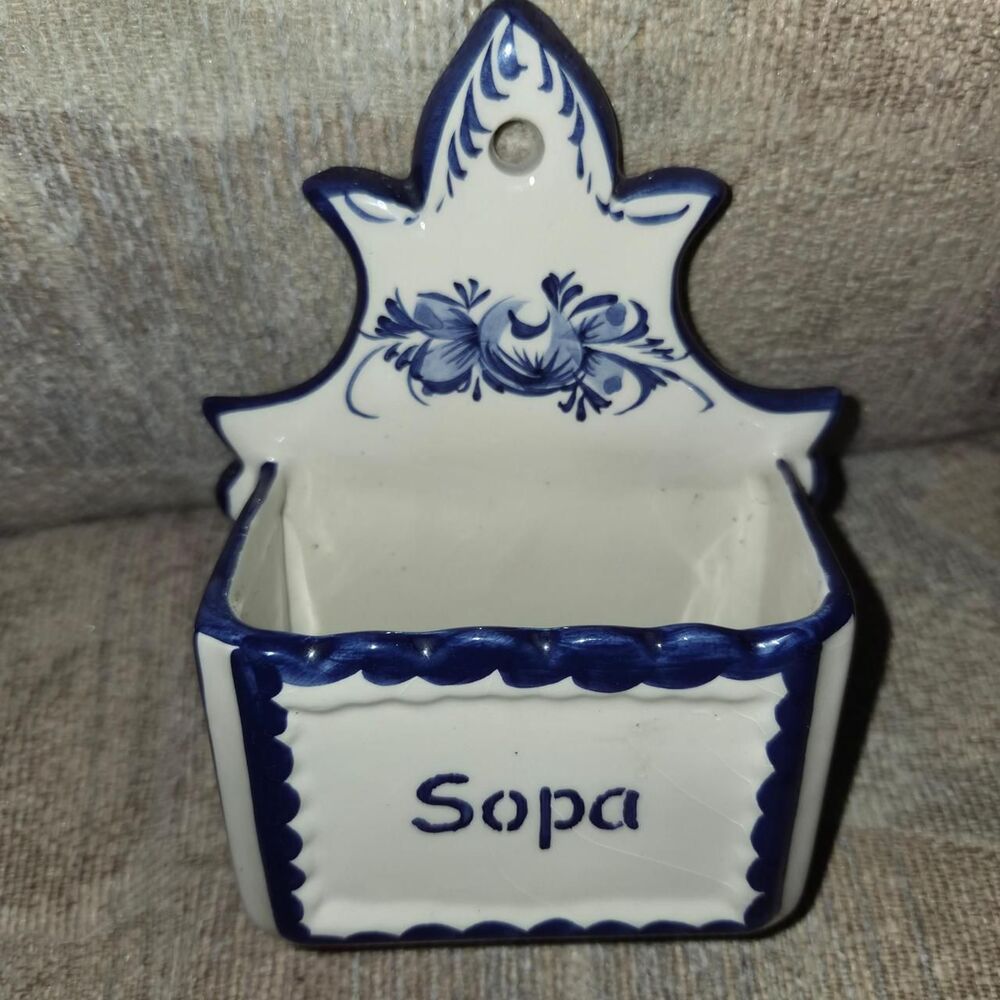 Vintage Ceramic Wall Pocket Hand Painted Sopa Holder Pottery cottage gift